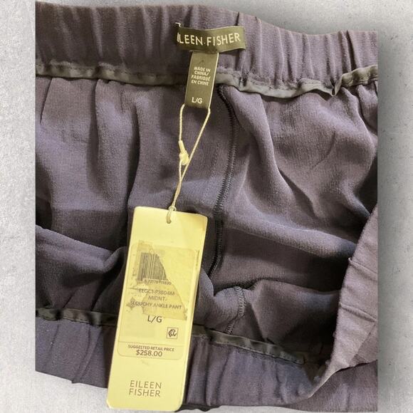 NWT Eileen Fisher Silk Georgette Crepe Slouchy Ankle Pants Navy Blue L - Picture 7 of 9